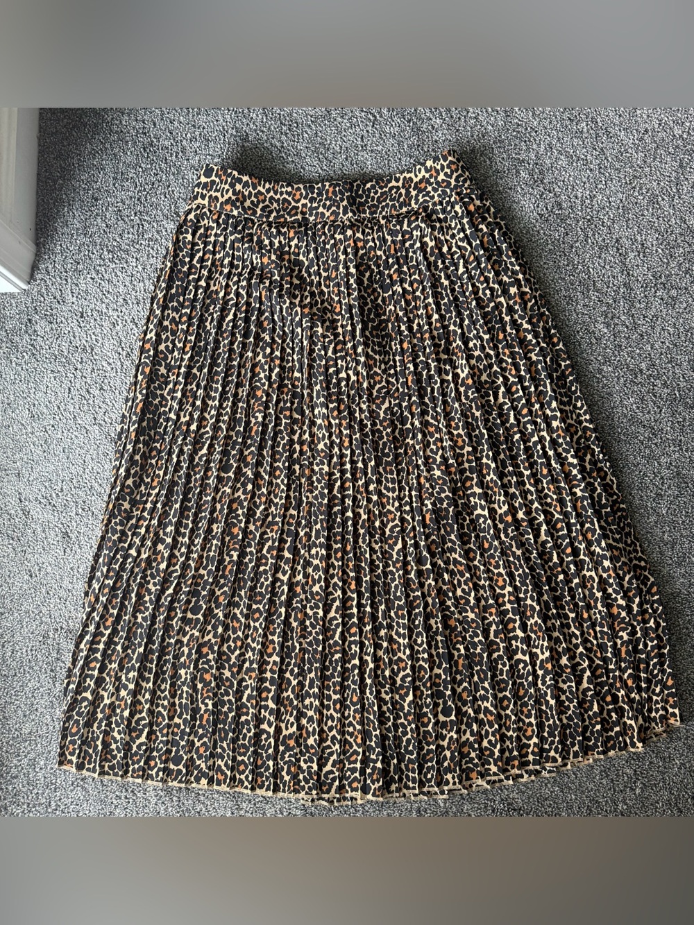 J. Crew Leopard Print Pleated Midi Skirt - Black & Tan